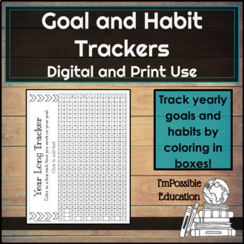 Preview of Goal and Habit Tracking -Year Long- Digital/Print Journaling (Distance learning)