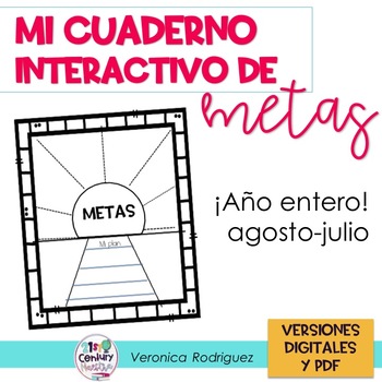 텍스트가 포함된 TPT 리소스 표지 이미지 "Mi Cuaderno Interactivo de Metas" 밝은 핑크색으로.