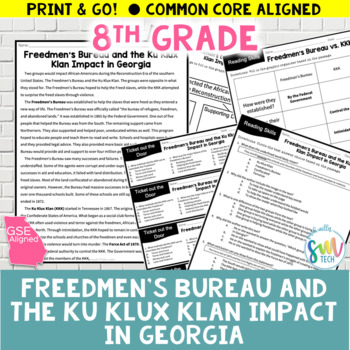 Preview of Goals & Outcomes Freedmen's Bureau & KKK (SS8H6,SS8H6c) GSE & CCSS aligned