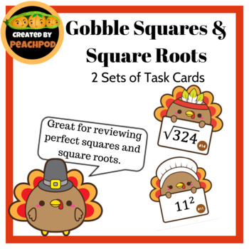 Preview of Gobble Squares & Square Roots: 2 Sets of Task Cards