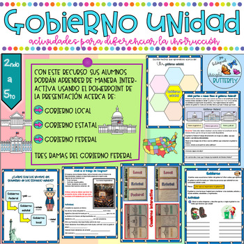 Preview of USA Government Unit Spanish Social Studies Gobierno Federal Estatal y Local