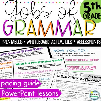 Preview of 5th Grade Grammar Worksheets No Prep Lessons Whiteboard Activities PACING GUIDE