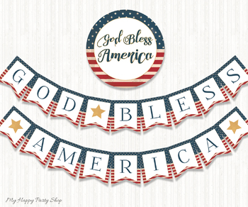 Preview of God Bless America Banner, Printable, USA Flag, 4th of July, PRINTABLE