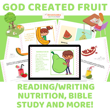 Preview of God Created Fruit - Bible Study, Writing Practice, & Nutrition Activity Pack