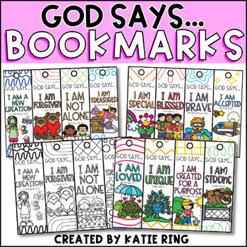 Preview of God Says... Scripture Coloring Bookmarks for Sunday School Bible Verses