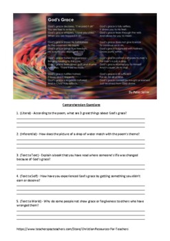 Preview of God's Grace - Christian Poetry Comprehension Worksheet