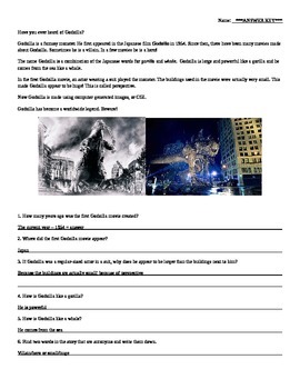 Godzilla Reading Comprehension by Miss Noel's Educational Resources