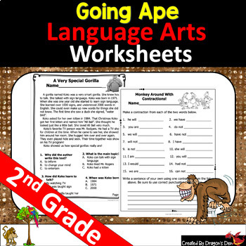 Preview of Language Arts Worksheets for 2nd Grade plus Easel: Going Ape