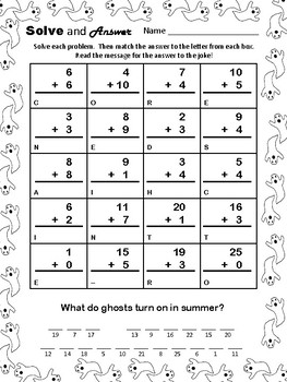 Halloween Solve and Answer/Hidden Message/ Math Addition | TpT