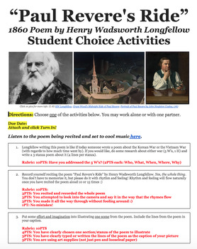 Preview of Going Beyond the Poem "Paul Revere's Ride": Student Choice Activities