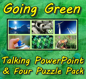 Preview of Going Green Talking PowerPoint & Four Puzzle Pack (Earth Day)