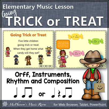 Preview of Fall Music Lesson ~ Going Trick or Treat Orff, Rhythm, Composition & Instruments