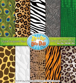 Preview of Going Wild Animal Print Digital Scrapbook Pack — Rainforest & Jungle (10 Pages)