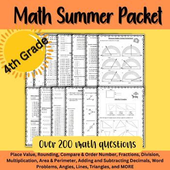 Preview of Summer Packet/ Math Review /4th Grade/ NO PREP/ Summer Break