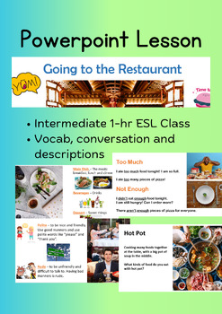 Preview of Going to the Restaurant, Intermediate ESL Lesson, 1 Hour, Eating and Food PPT