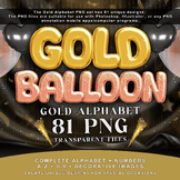 Gold Balloon Alphabet Font, 81 PNG Transparent Files