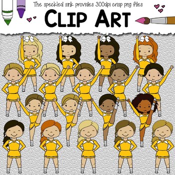 Preview of Gold Cheerleader Clip Art. For your cheerleading program or school spirit.
