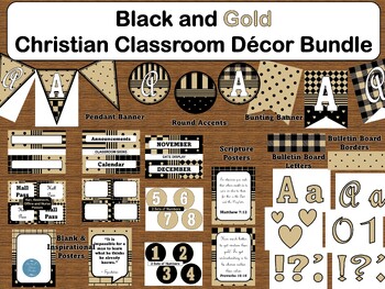Preview of Gold Christian Middle School or Christian High School Classroom Decor Bundle