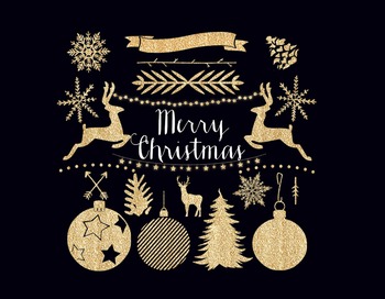 Preview of Gold Christmas Clipart Set - gold glitter elements
