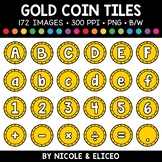 Gold Coin Letter and Number Tiles Clipart + FREE Blackline