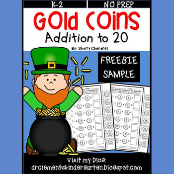 Preview of Gold Coins Addition to 20 FREEBIE | Worksheets | Cut and Paste