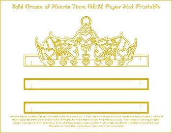 Preview of Gold Crown of Hearts Tiara Paper Hat Printable