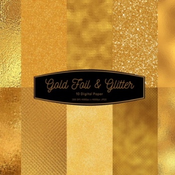 Preview of 10 Gold Digital Paper, Gold Foil Paper, Gold Glitter Foil Textures, Gold Pattern