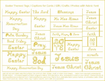 Preview of Gold Fabric Font Christian Easter tags captions for cards gifts crafts photos