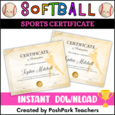 Gold Girls Softball Certificate Template, Female Sports Award