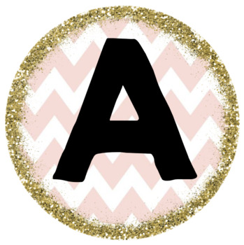 Preview of Gold Glitter and Pink Chevron Alphabet Labels