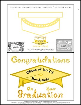 Preview of Gold Graduation Cap Party Hat Card Printable Black Class 2024 Graduate