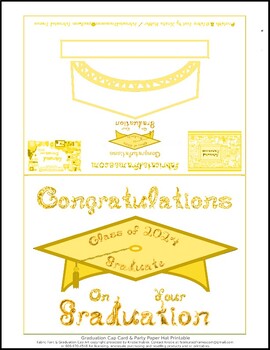 Preview of Gold Graduation Cap Party Hat Card Printable Gold Class 2024 Graduate