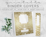Gold Zebra Print BINDER COVER | Google Slides Template | D
