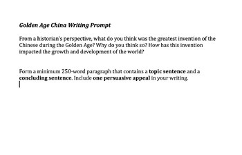 Preview of Golden Age / Inventions in China Writing Prompt