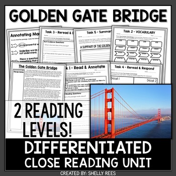Preview of Golden Gate Bridge Reading Comprehension Passage & Worksheets