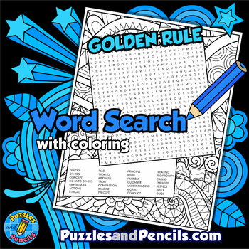 Preview of Golden Rule Word Search Puzzle Activity Page with Coloring | Social Conscience
