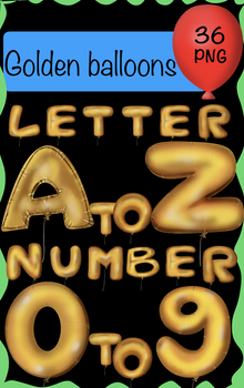 Preview of Golden balloons with letters A to Z and 0 to 9 patterns png transparent files