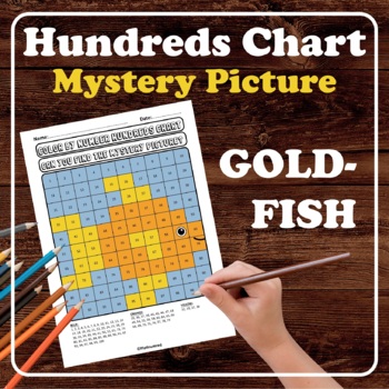 Preview of Goldfish Animal Pet Hundreds Chart Mystery Picture Color by Number Place Value