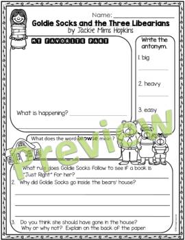 Goldie Socks and the Three Libearians Comprehension Activity Sheets