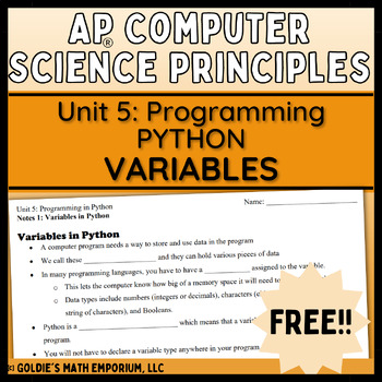 Preview of Goldie’s AP® CSP Programming in Python – Lesson 1: Variables – FREE!