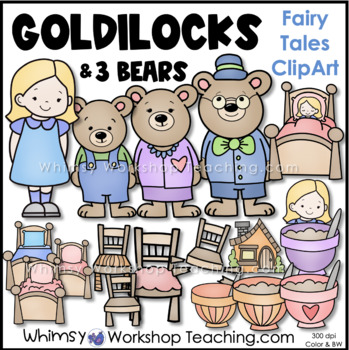 Preview of Goldilocks & Three Bears Clip Art Images Color Black White