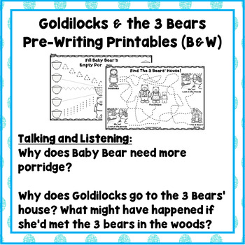 Distance Learning Goldilocks Pencil Control activities pre-writing tracing