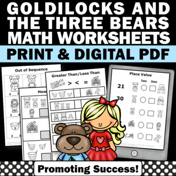 Preview of Goldilocks and the Three Bears Activities Kindergarten Math Review Worksheets