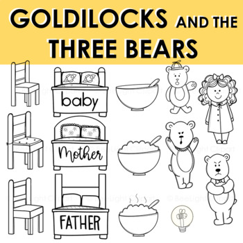 Goldilocks and the Three Bears Folktale Clipart Set: BW Images Included