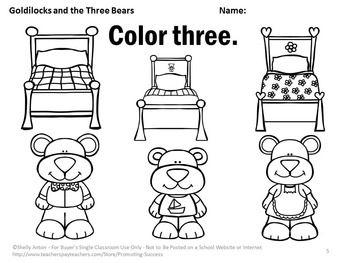 Counting 1-10 Goldilocks and the Three Bears Kindergarten Math Coloring
