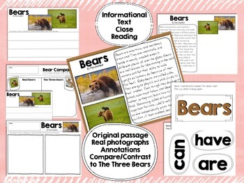 Goldilocks and the Three Bears Literacy & BEARS Informational Text ...