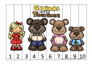 Preview of Goldilocks and the Three Bears themed Number Sequence Puzzle 1-10.  Preschool