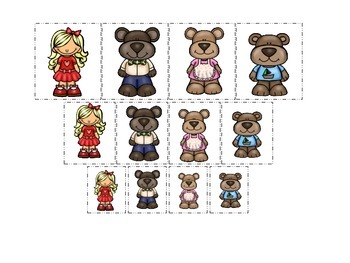 Preview of Goldilocks and the Three Bears themed Size Sorting preschool printable game.