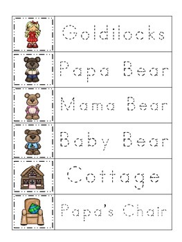 Goldilocks and the Three Bears themed Trace the Word preschool