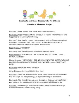 Preview of Goldilocks and the Three Dinosaurs Reader's Theater